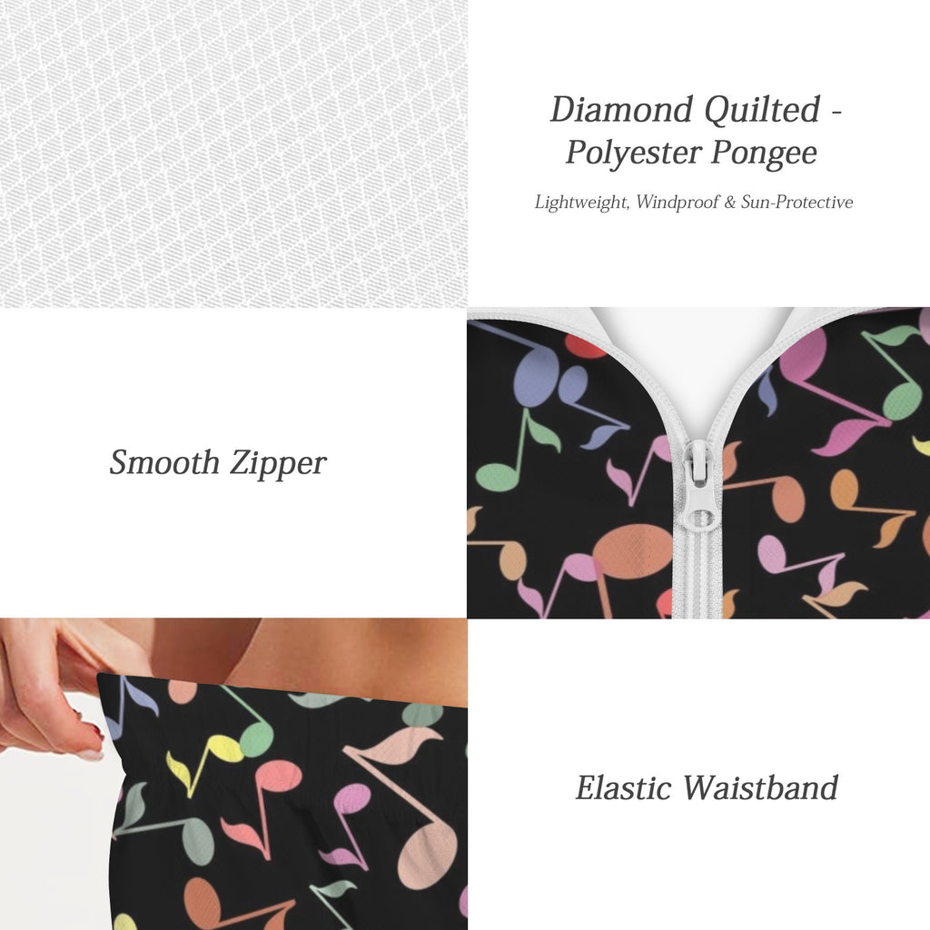Quavers, Music Notes Women's Windbreaker Short Set Women's Windbreaker Short Set Music Printed Offshore