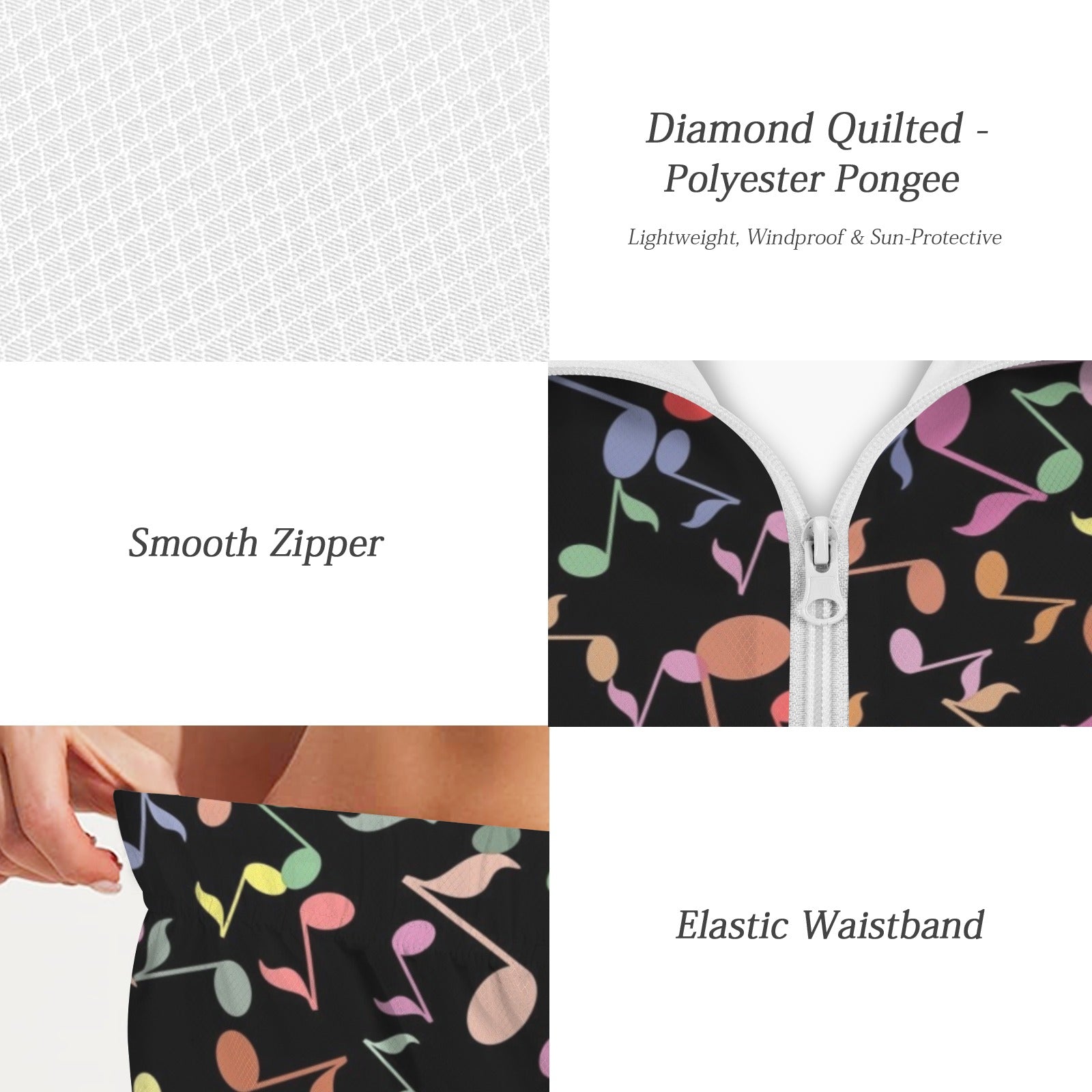 Quavers, Music Notes Women's Windbreaker Short Set Women's Windbreaker Short Set Music Printed Offshore