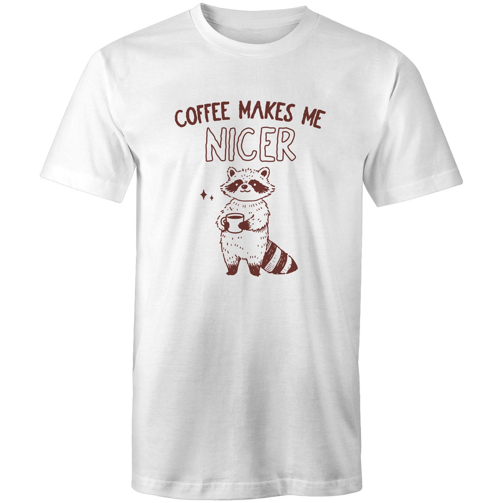 Coffee Makes Me Nicer - Mens T-Shirt White Mens T-shirt animal Coffee Printed In Australia
