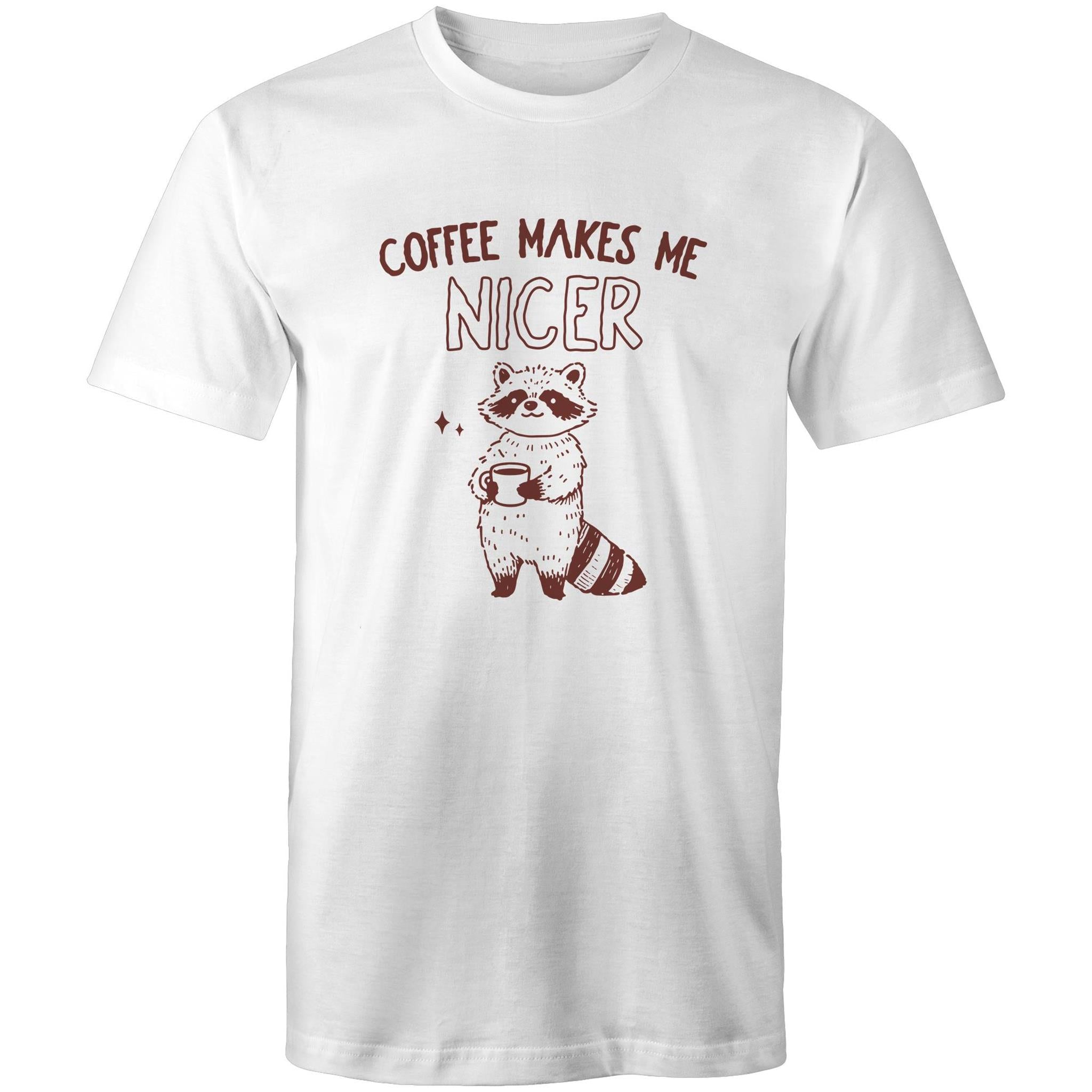 Coffee Makes Me Nicer - Mens T-Shirt White Mens T-shirt animal Coffee Printed In Australia