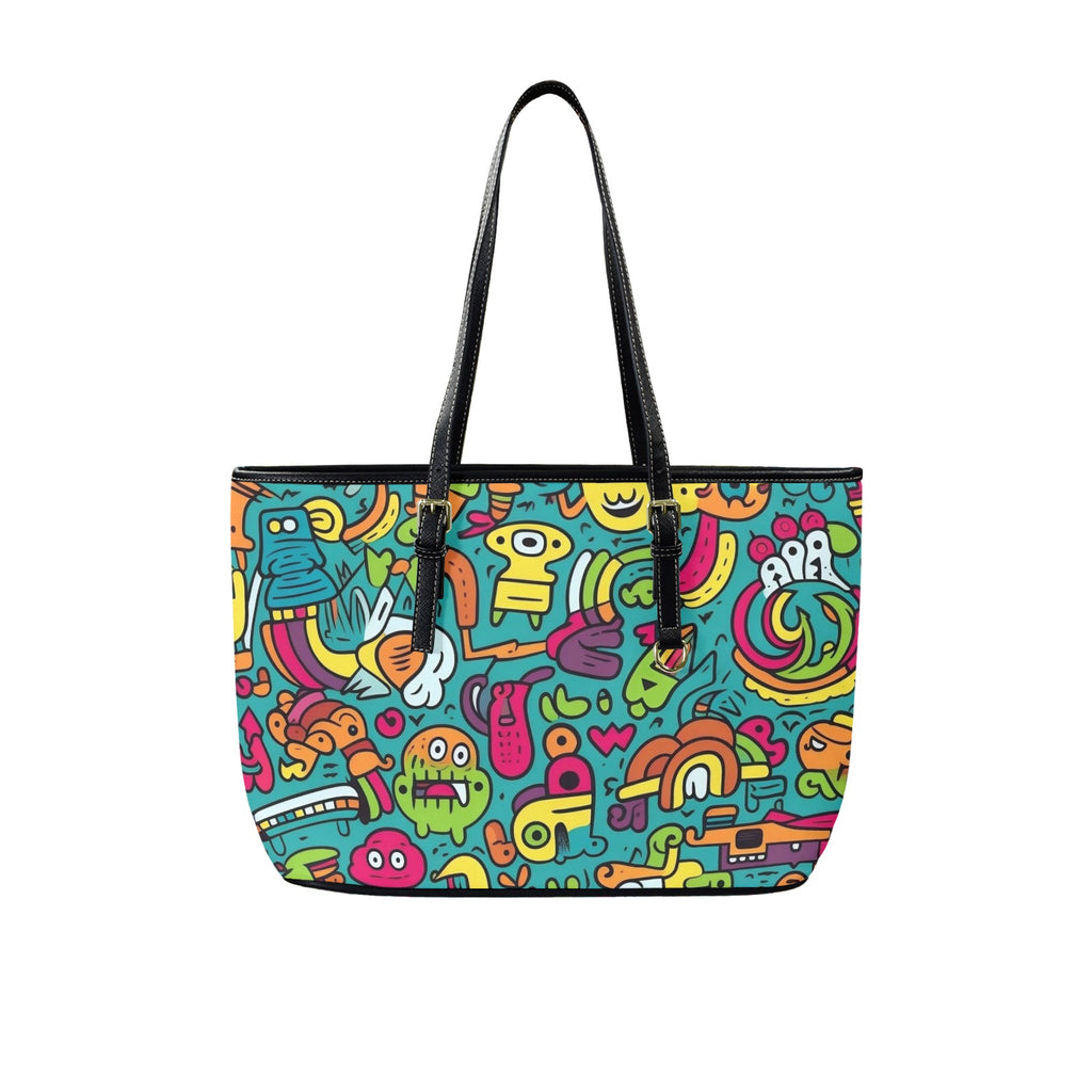 Crazy Characters - Leather Tote Bag-Large