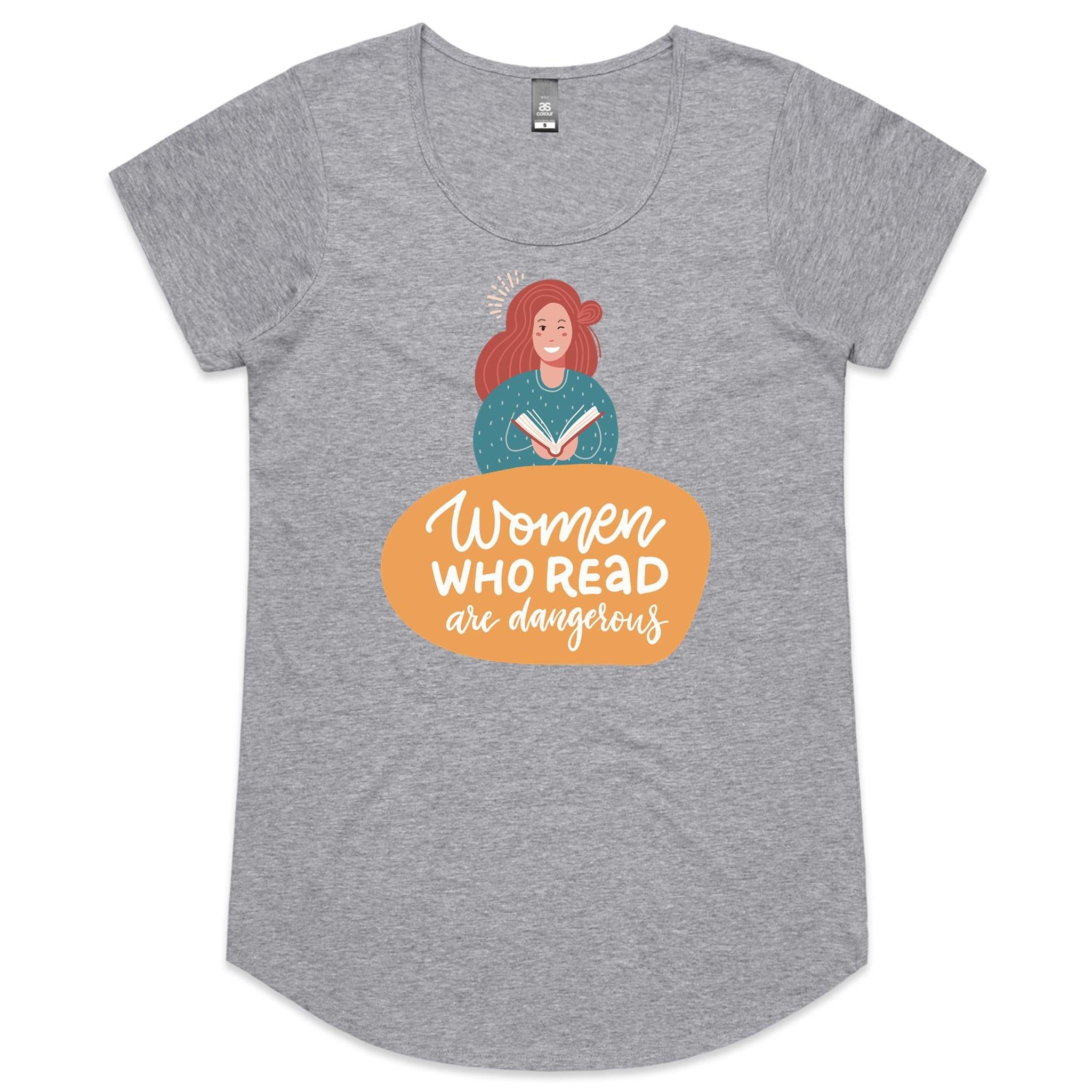 Women Who Read Are Dangerous - Womens Scoop Neck T-Shirt Grey Marle Womens Scoop Neck T-shirt Printed In Australia Reading