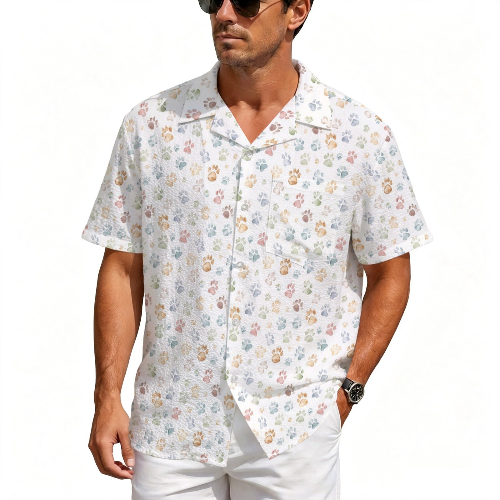 Paw Print Men's Crinkle Hawaiian Shirt