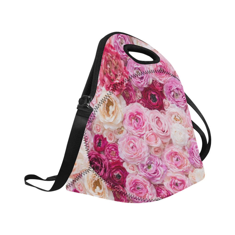 Pink Flowers - Neoprene Lunch Bag Neoprene Lunch Bag Printed Offshore
