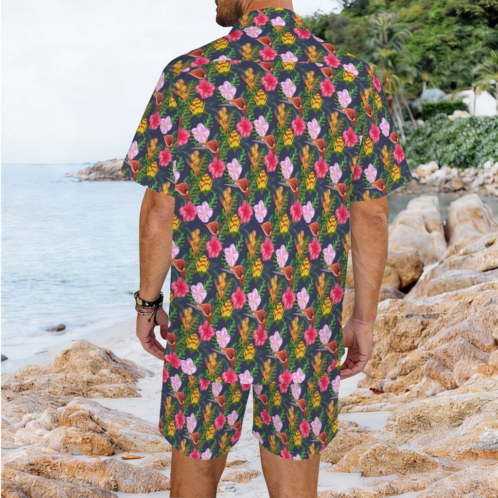 Tropical Floral Men's Hawaiian Shirt & Shorts Set Men's Hawaiian Shirt & Shorts Set Plants Printed Offshore