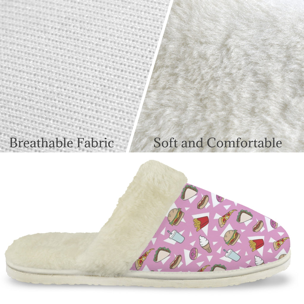 Fast Food Men's Fur Trim Thick-Sole Indoor Slippers Men's Fur Trimmed Slippers Food Printed Offshore