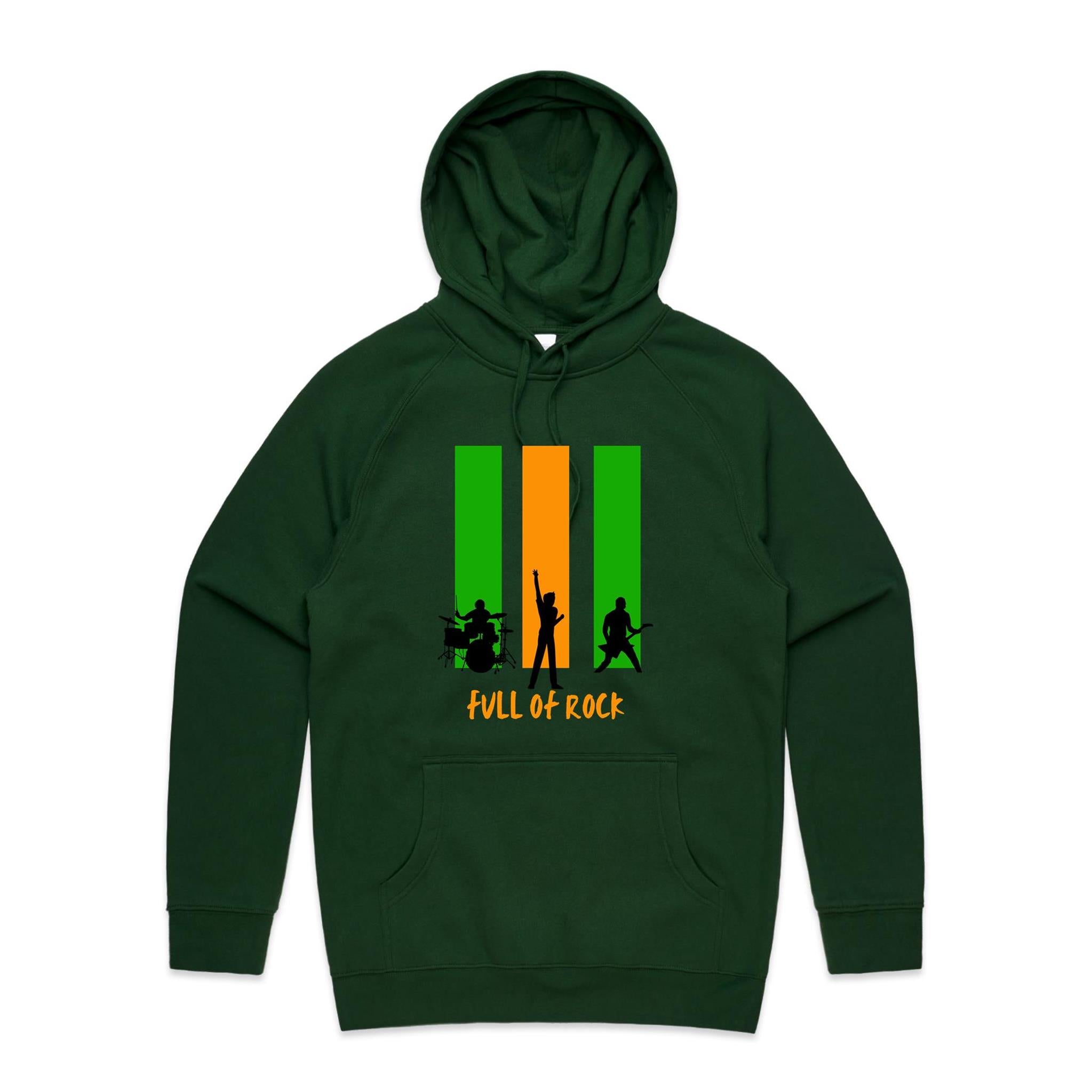 Full Of Rock - Mens Hoodie Forest Green Mens Hoodie Music Printed In Australia