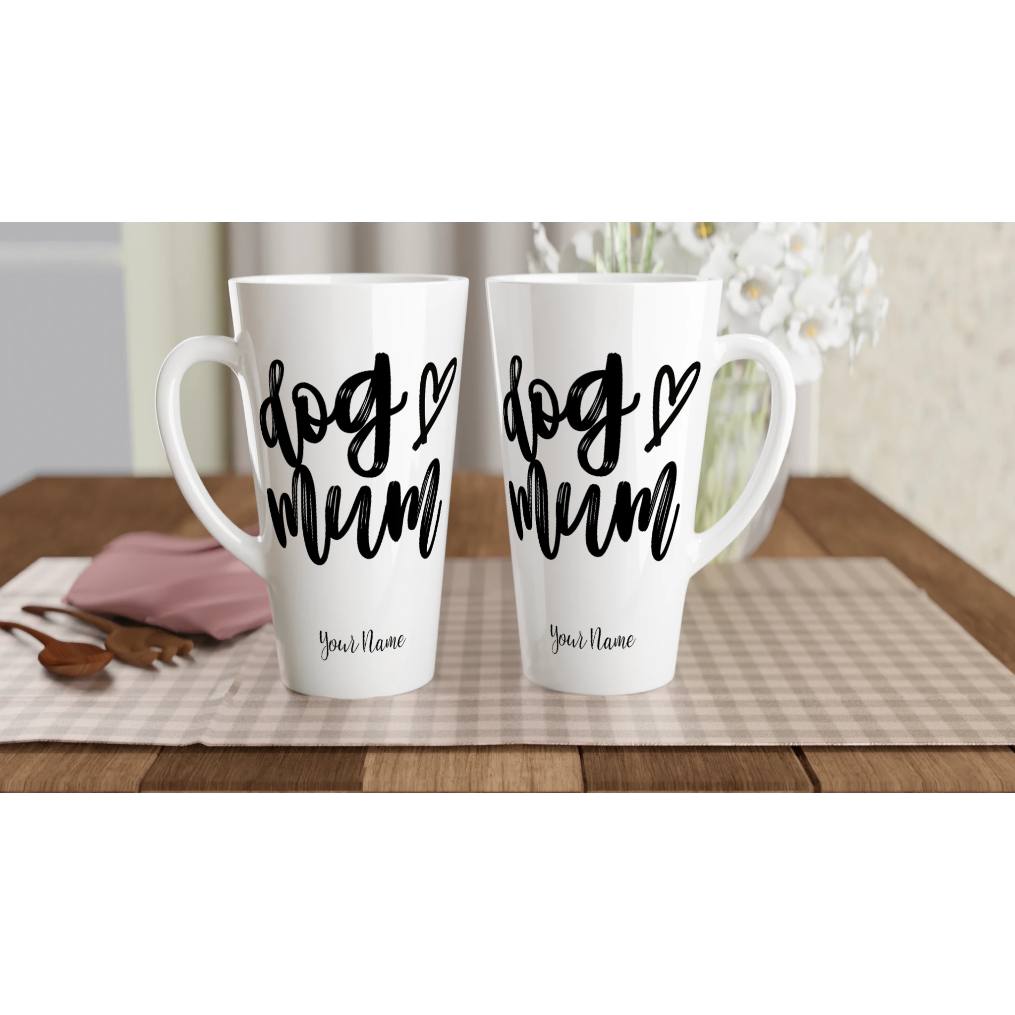 Personalised - Dog Mum - White Latte 17oz Ceramic Mug Personalised Latte Mug animal customise Globally Fulfilled Mum personalise