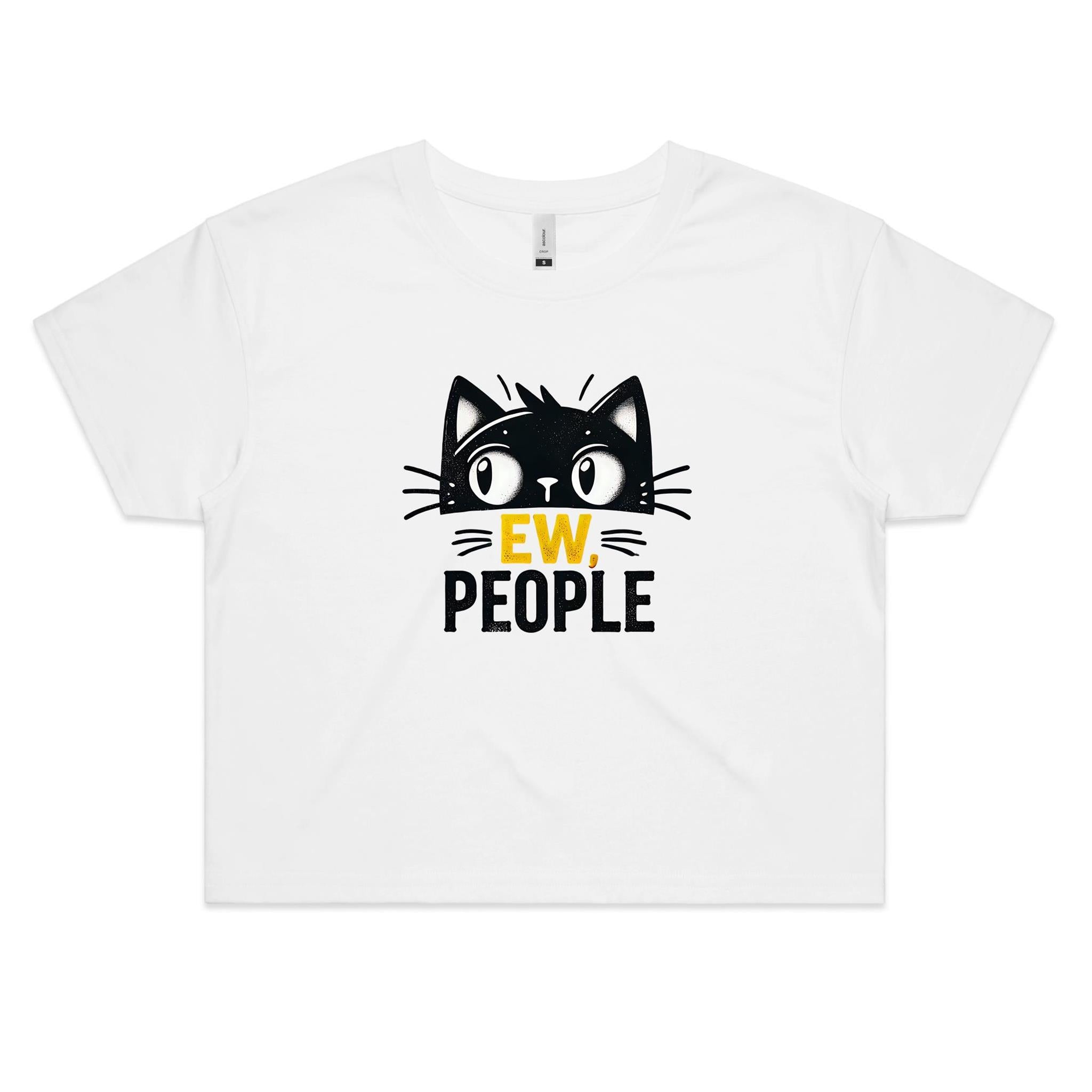 Ew People Black Cat Women's AS Colour Crop Tee White animal Printed In Australia