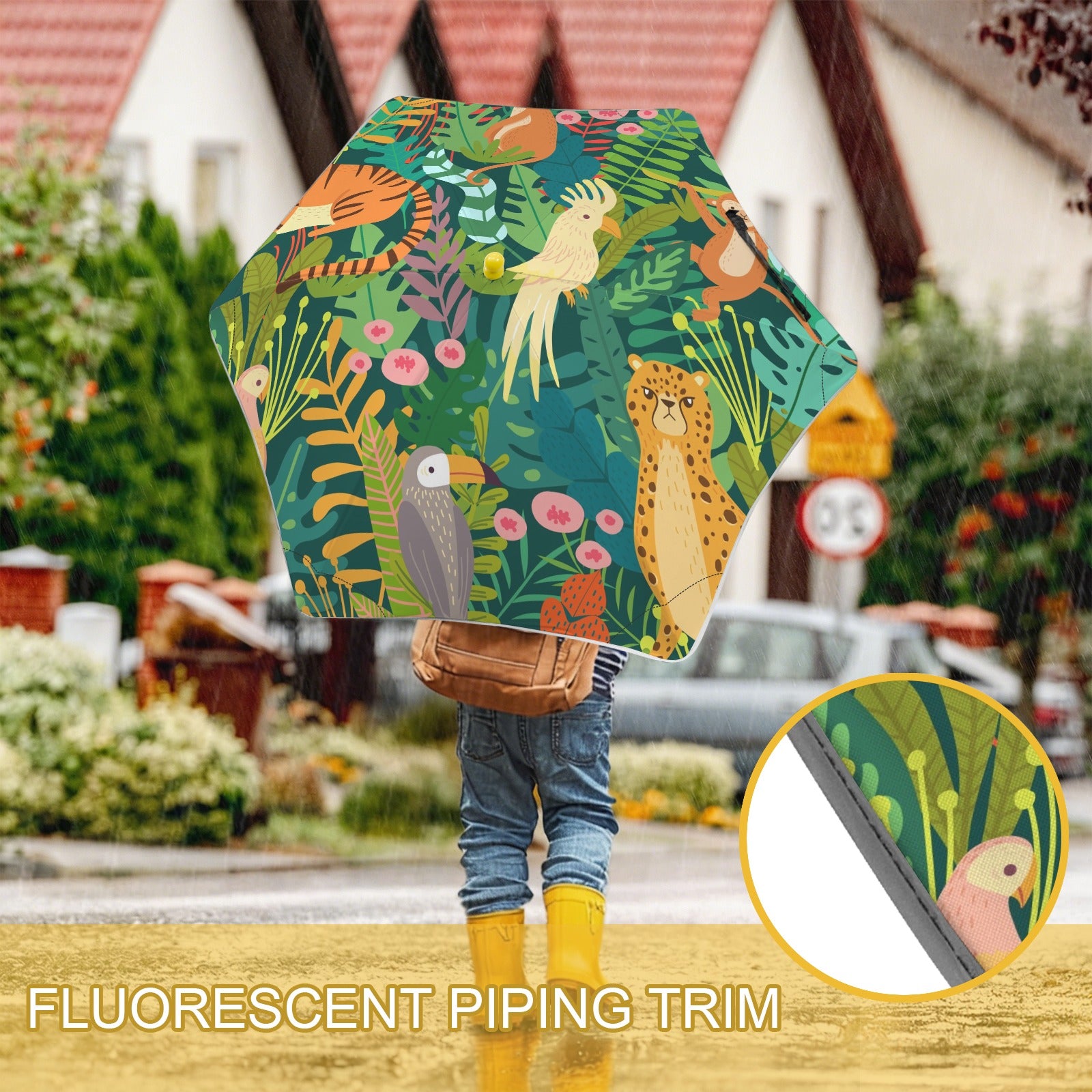 Tropical Jungle Animals Kids Safe Round Corner Umbrella Kids Safe Round Corner Umbrella animal Printed Offshore