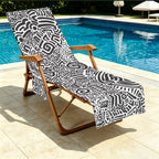 Black And White Beach Chair Towel Cover with Side Pockets