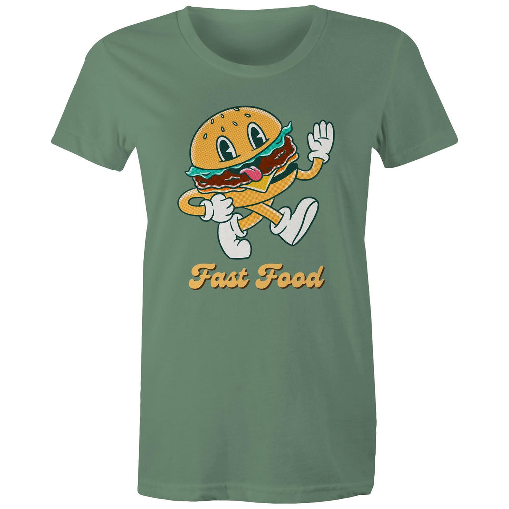 Fast Food, Hamburger - Womens T-shirt Sage Womens T-shirt Food Printed In Australia