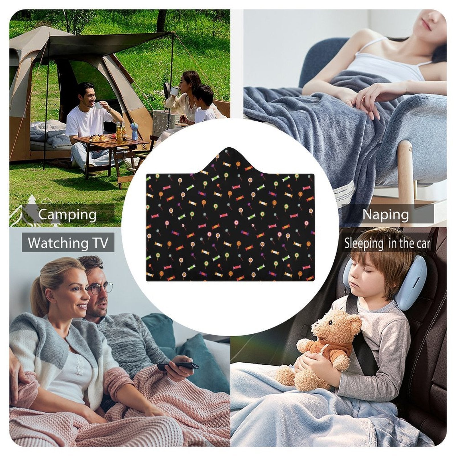 Candy Kids Hooded Blanket 100cm x 130cm Kids Hooded Blanket Food Printed Offshore