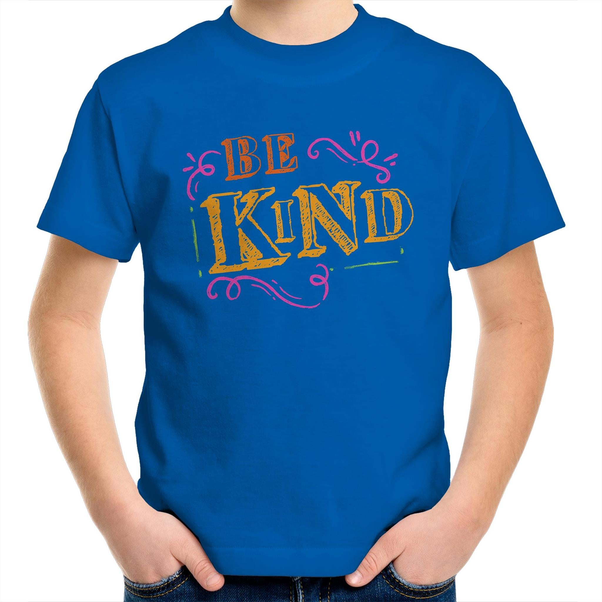 Be Kind - Kids Youth T-Shirt Bright Royal Kids Youth T-shirt Kindness Printed In Australia