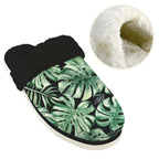 Jungle Leaves Men's Fur Trim Thick-Sole Indoor Slippers Men's Fur Trimmed Slippers Plants Printed Offshore