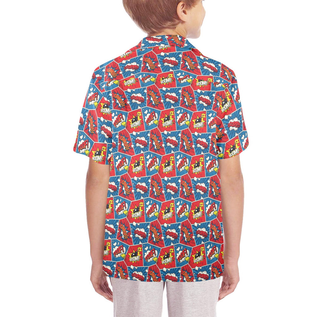 Comic Book Pop Senior Kids Hawaiian Shirt Senior Kids Hawaiian Shirt 8-15 comic Printed Offshore