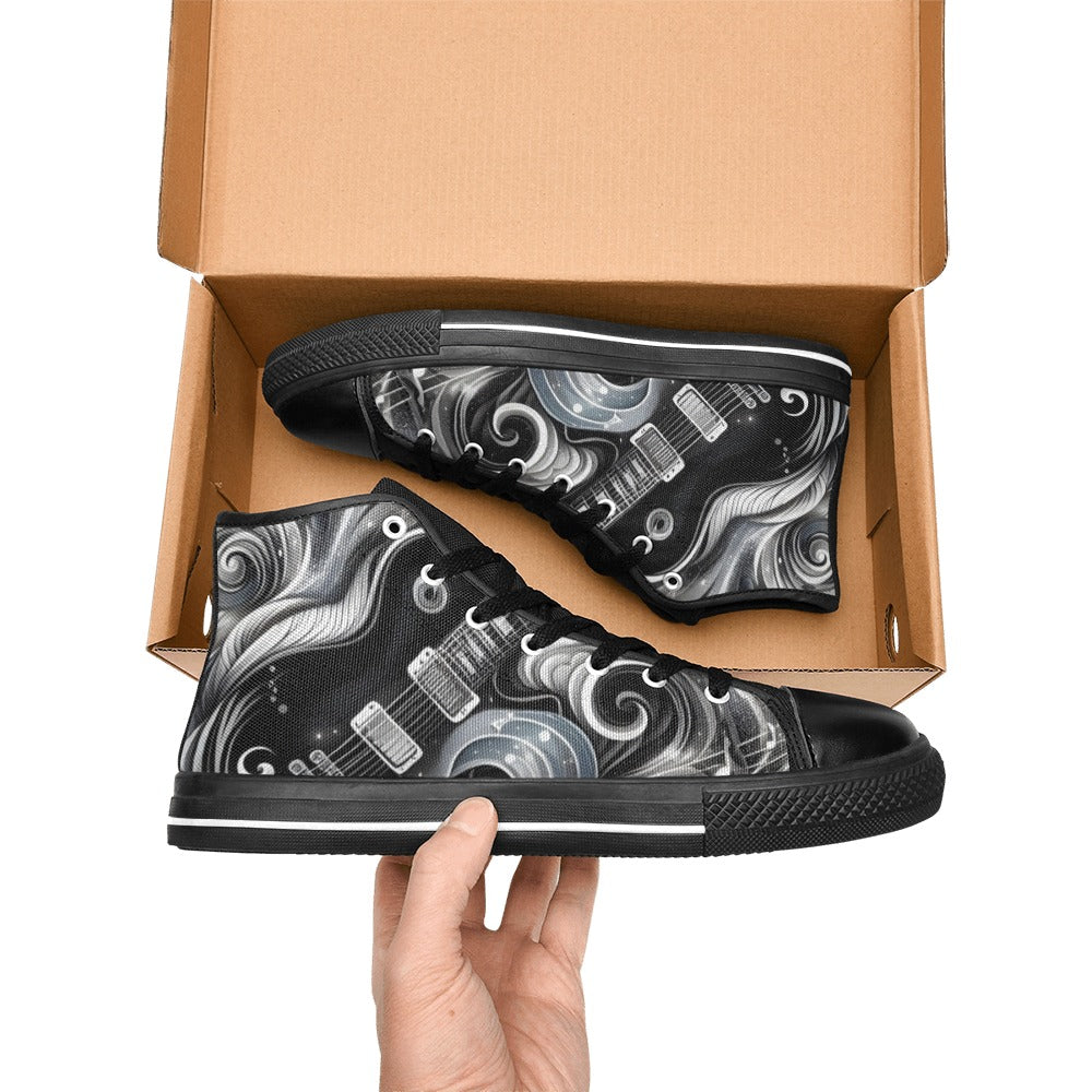 Guitar Black Swirl - Men's High Top Canvas Shoes