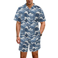 Japanese Waves Men's Hawaiian Shirt & Shorts Set Men's Hawaiian Shirt & Shorts Set Ocean Printed Offshore