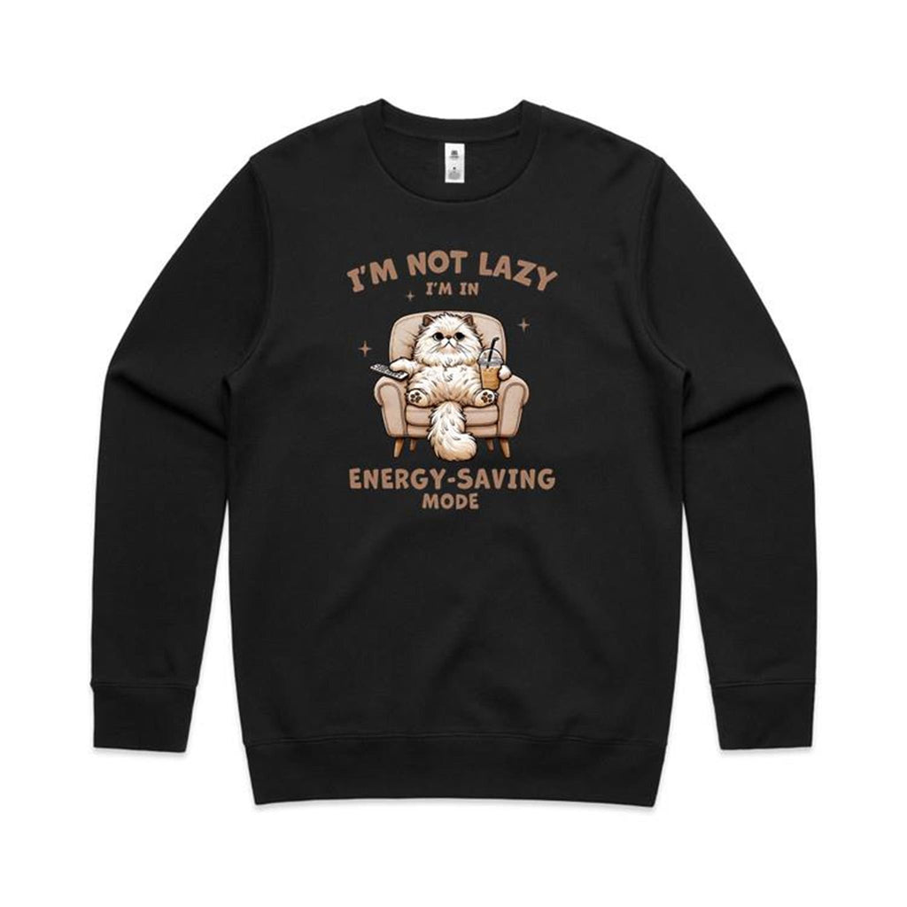 I'm Not Lazy, I'm In Energy Saving Mode, Cat - AS Colour Stencil Crew Sweatshirt Black Sweatshirt animal Printed In Australia