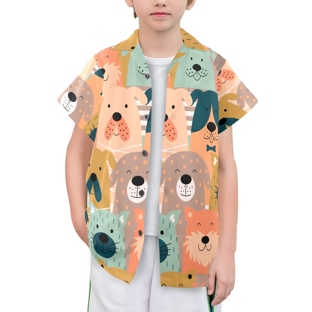 Lots Of Dogs Senior Kids Hawaiian Shirt Senior Kids Hawaiian Shirt 8-15 animal Printed Offshore