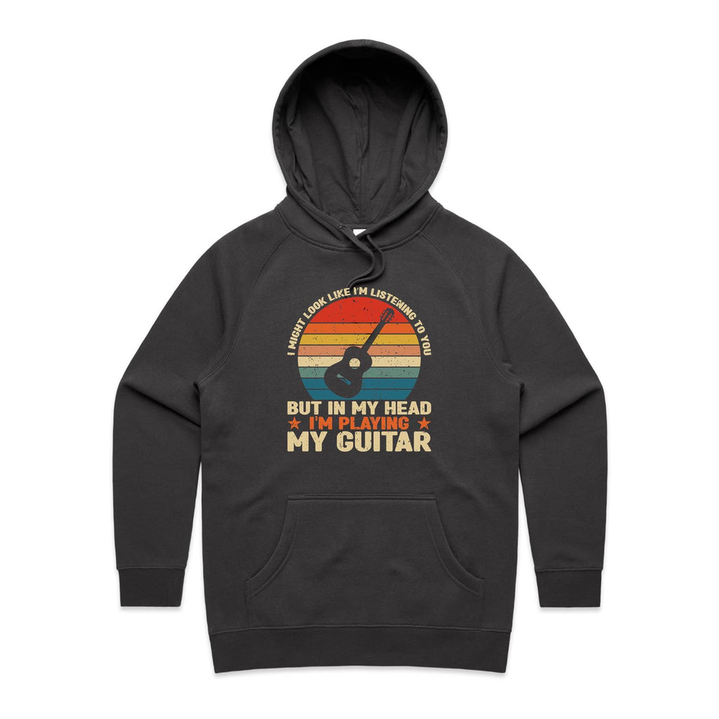 In My Head I'm Playing My Guitar - Womens Hoodie Coal Womens Hoodie Music Printed In Australia