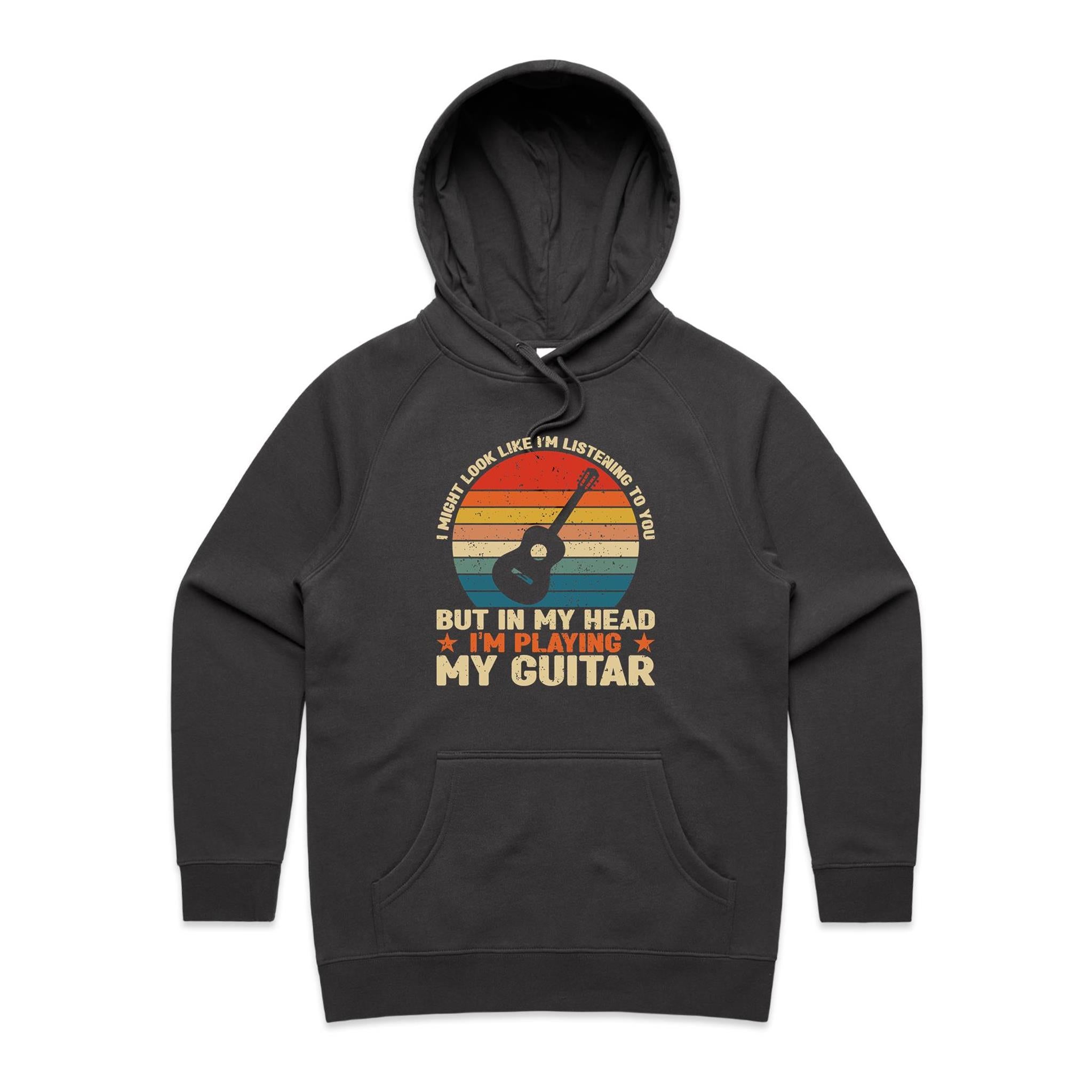 In My Head I'm Playing My Guitar - Womens Hoodie Coal Womens Hoodie Music Printed In Australia