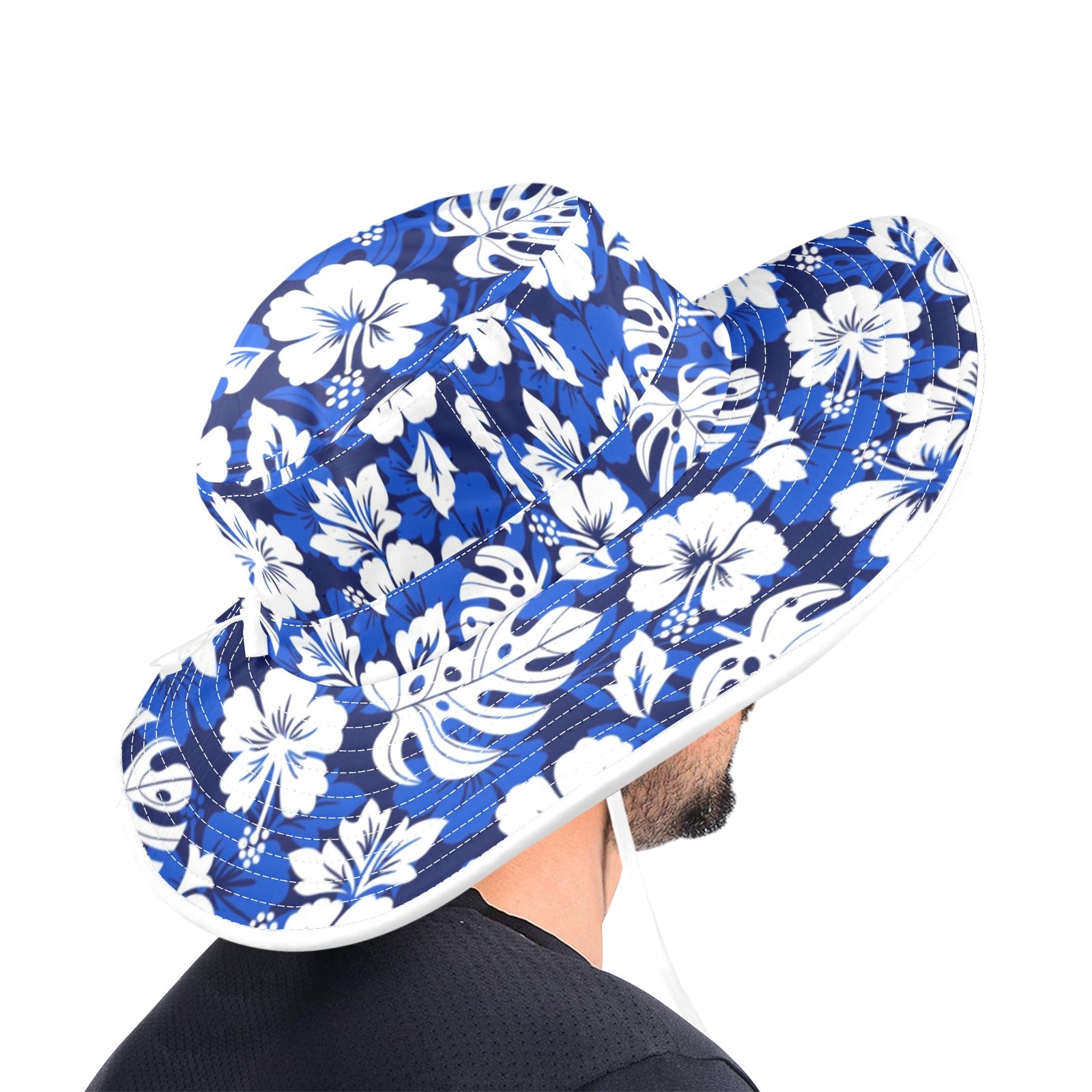 Blue Hawaiian Floral - Wide Brim Bucket Hat Wide Brim Bucket Hat Plants Printed Offshore