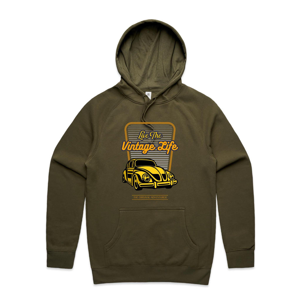 Live The Vintage Life - Mens Hoodie Army Mens Hoodie Dad Printed In Australia