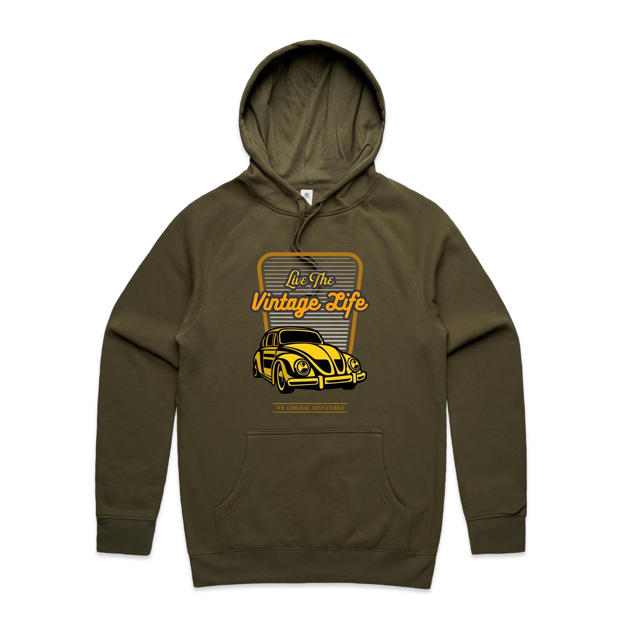 Live The Vintage Life - Mens Hoodie Army Mens Hoodie Dad Printed In Australia