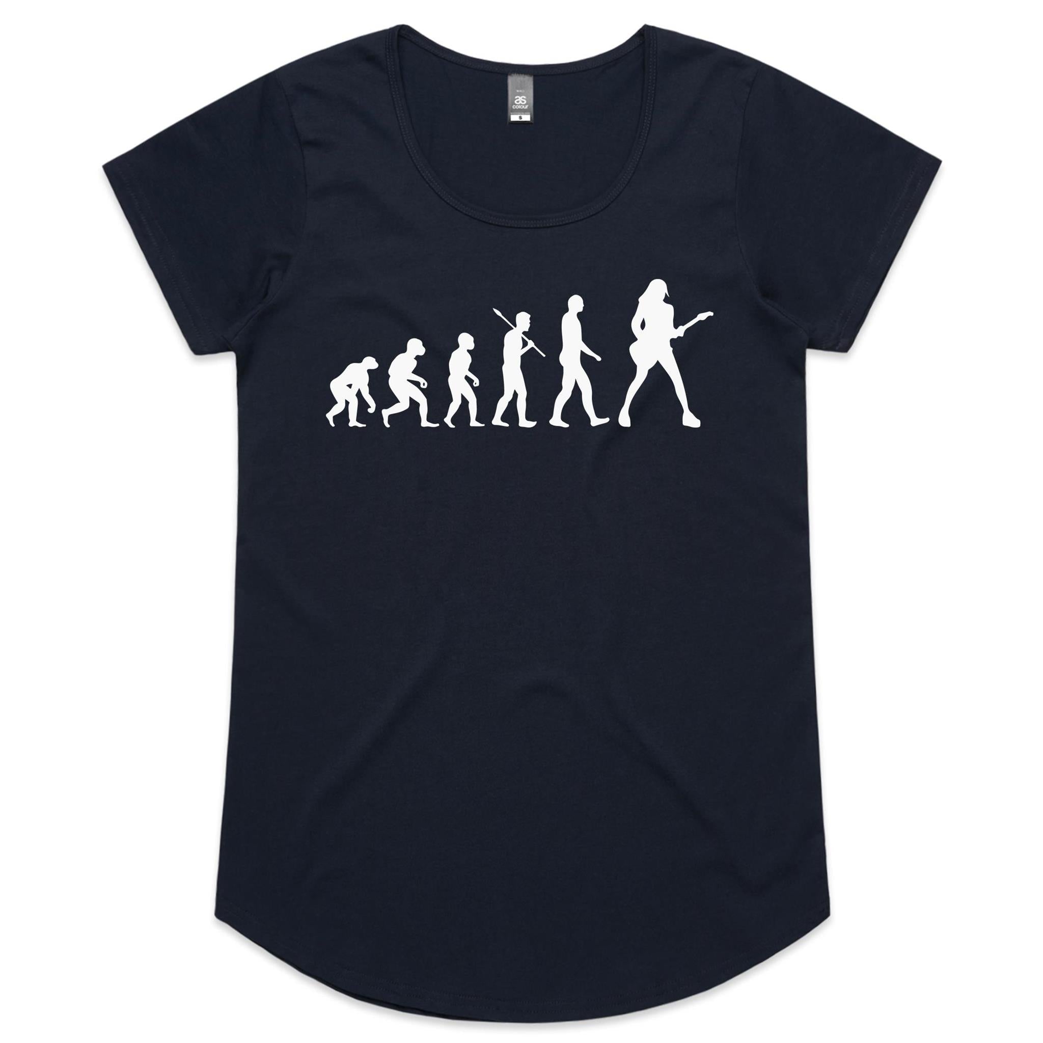Evolution Of A Guitar Player - Womens Scoop Neck T-Shirt Navy Womens Scoop Neck T-shirt Music Printed In Australia
