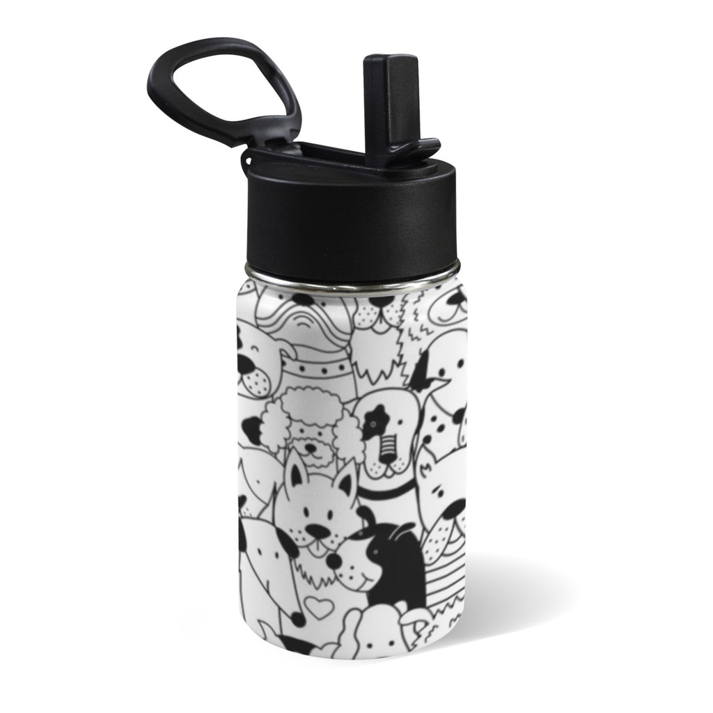 Black And White Dogs 12oz Kids Water Bottle with Straw Lid