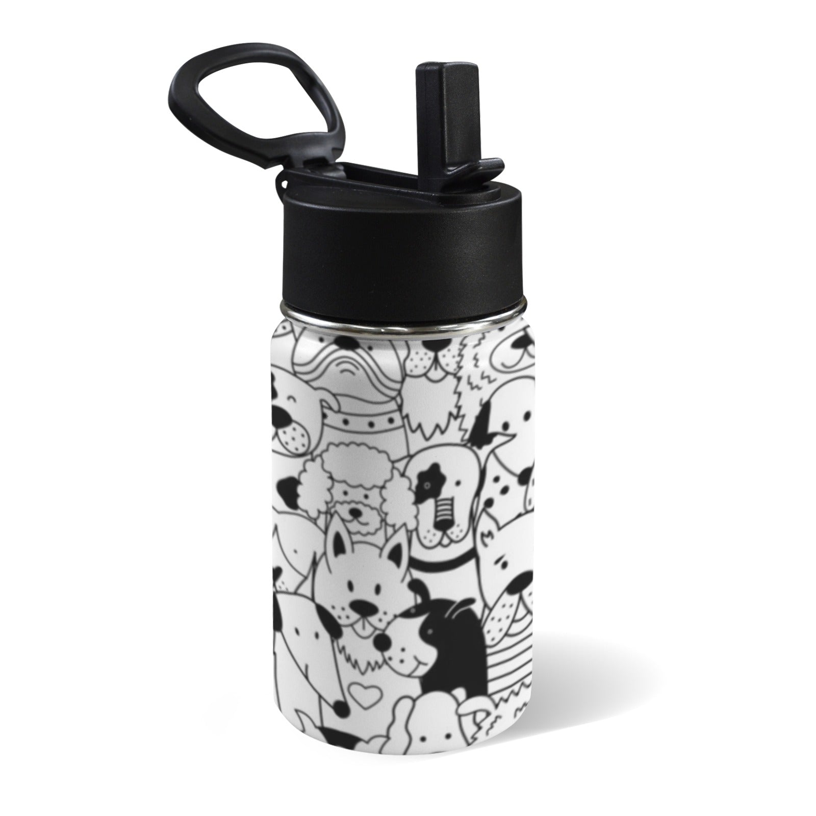 Black And White Dogs 12oz Kids Water Bottle with Straw Lid