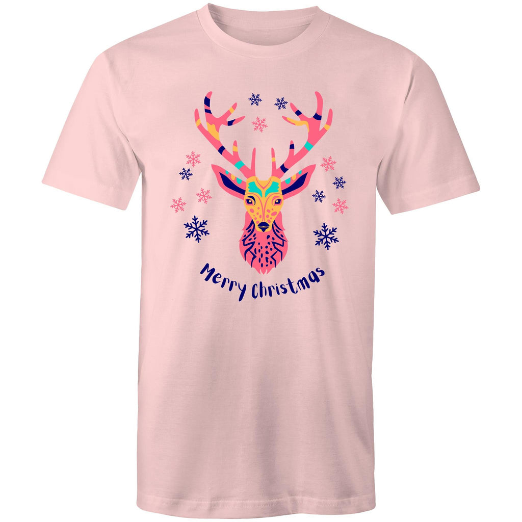 Christmas Deer - Mens T-Shirt Pink Mens Christmas T-shirt Christmas Printed In Australia