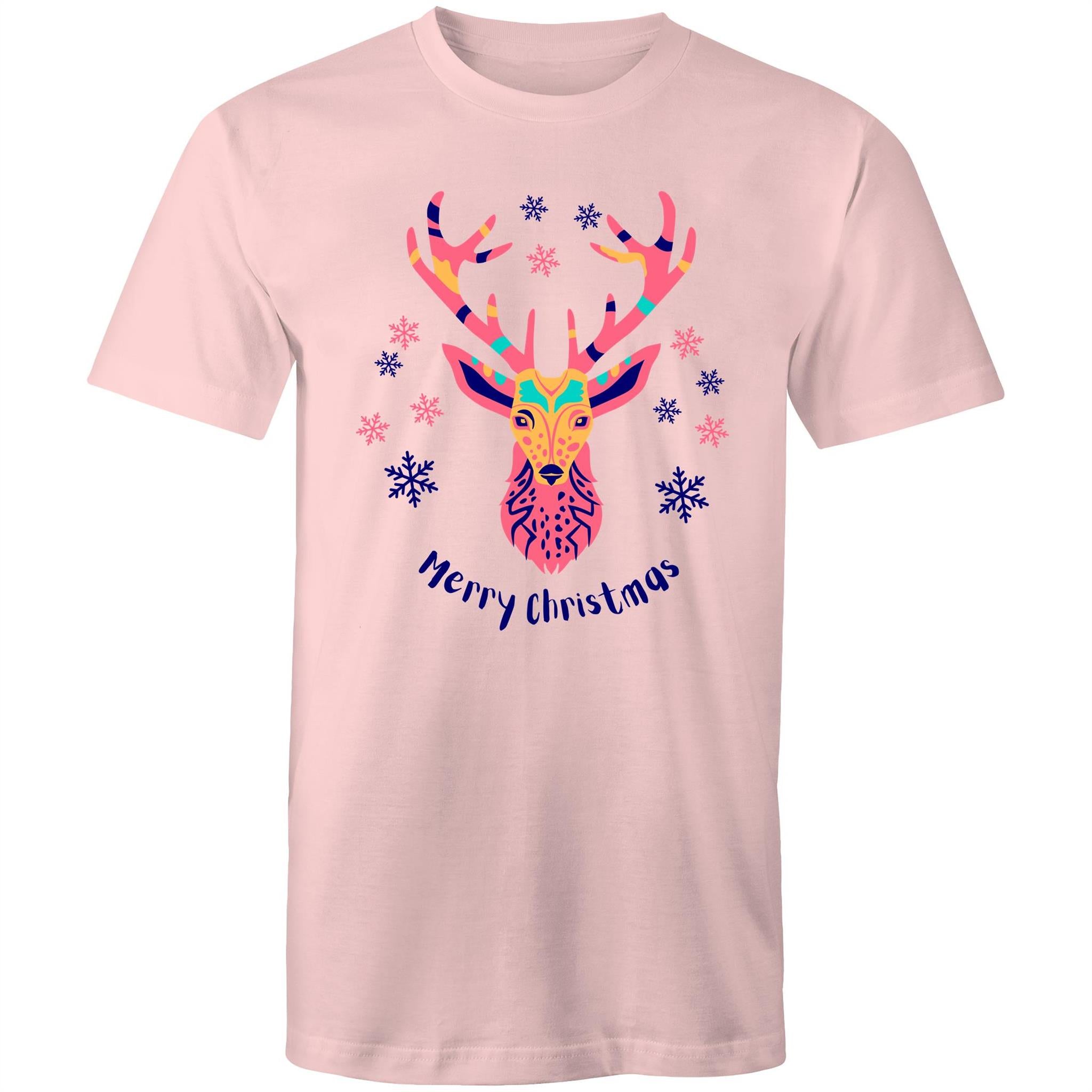 Christmas Deer - Mens T-Shirt Pink Mens Christmas T-shirt Christmas Printed In Australia