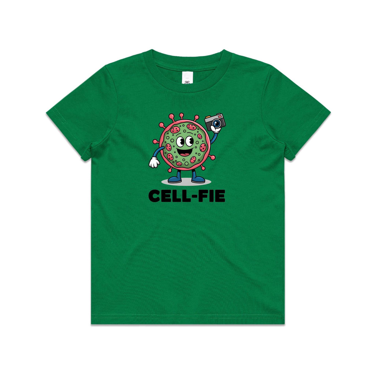 Cell-fie Cell Selfie Kids AS Colour T-shirt Kelly Green Kids Youth T-shirt Printed In Australia Science
