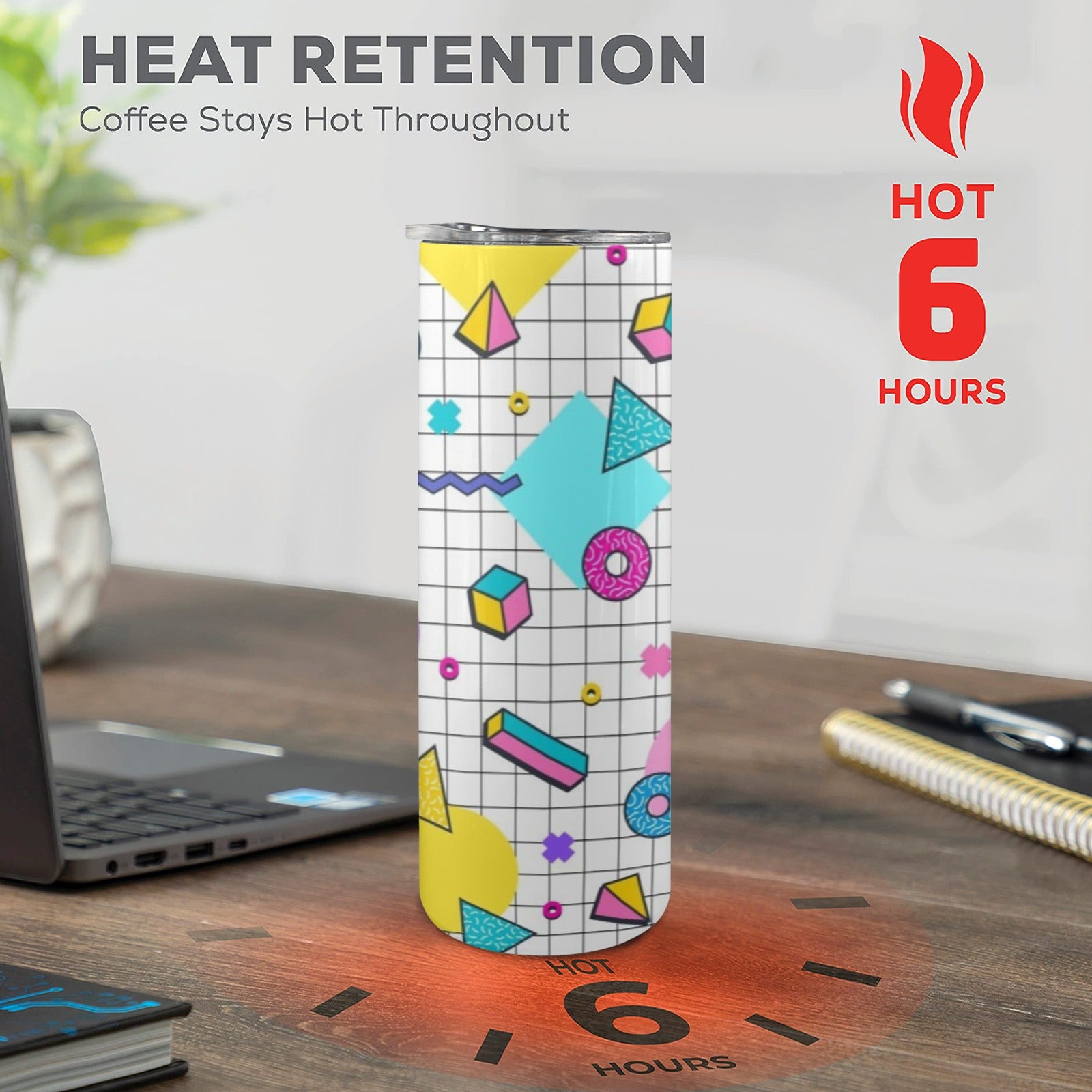 80's Grid - 20oz Tall Skinny Tumbler with Lid and Straw