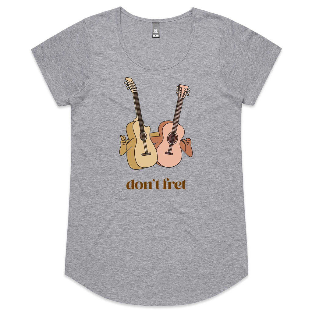 Don't Fret, Guitars - Womens Scoop Neck T-Shirt Grey Marle Womens Scoop Neck T-shirt Music Printed In Australia
