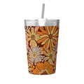 Orange Retro Floral Small Stainless Steel Travel Mug Cup 12oz/350ml
