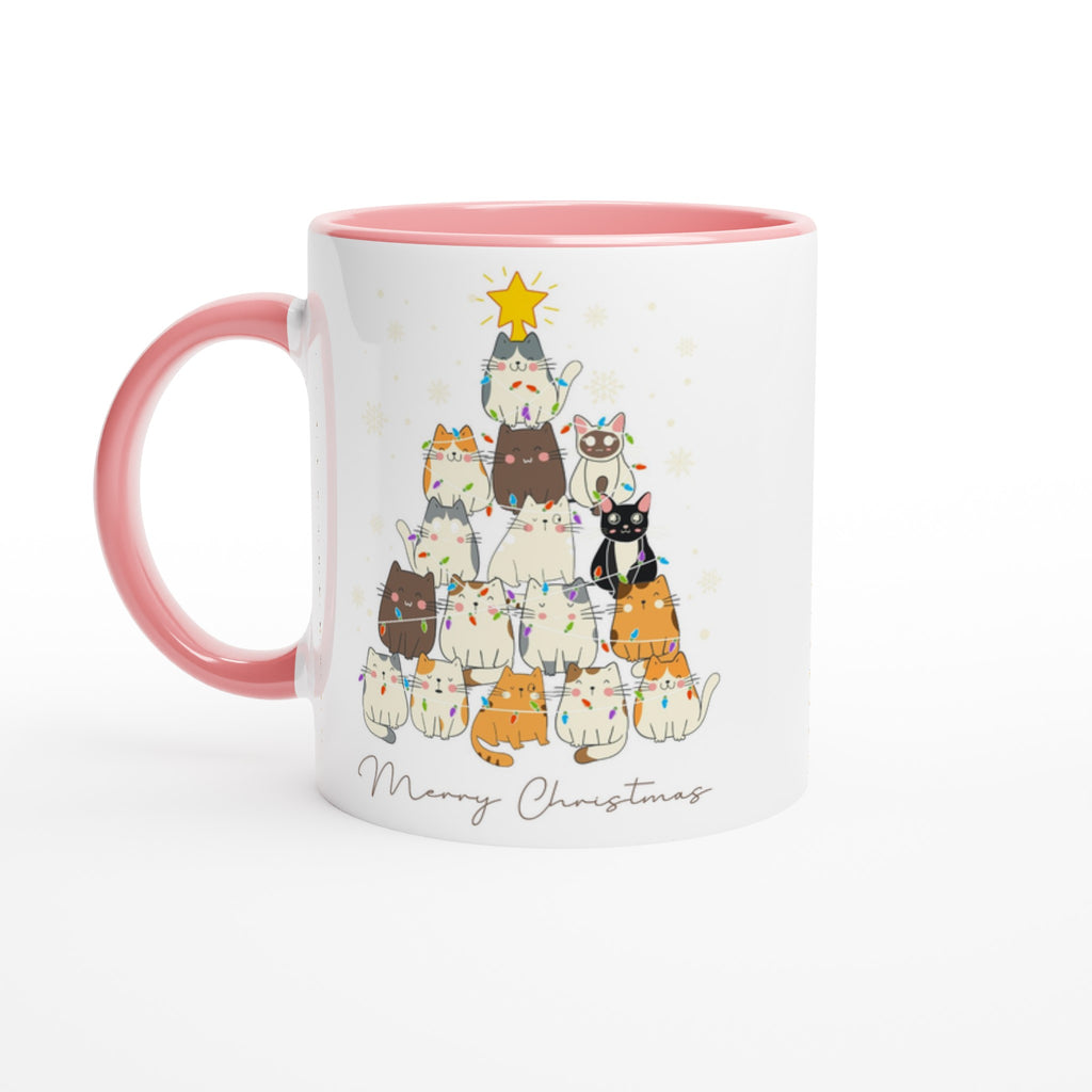 Cats Merry Christmas - 11oz Ceramic Mug Ceramic Pink Christmas Colour Mug Christmas Globally Fulfilled