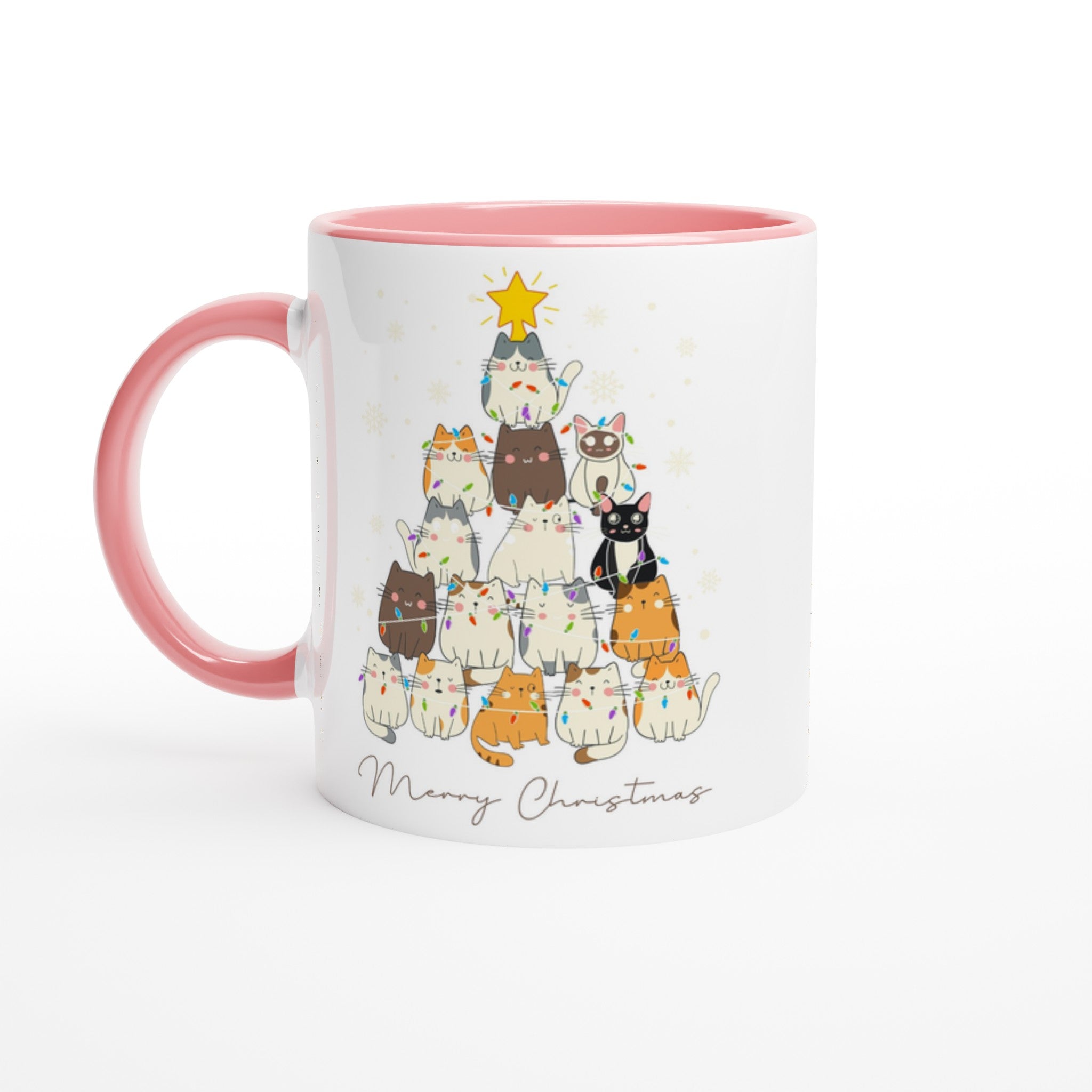 Cats Merry Christmas - 11oz Ceramic Mug Ceramic Pink Christmas Colour Mug Christmas Globally Fulfilled