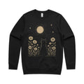 Whimsical Cat And Moon AS Colour Stencil Crew Sweatshirt Unisex Black Sweatshirt animal Printed In Australia
