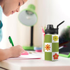 Flower Check Kids Water Bottle with Chug Lid (12 oz) Kids Water Bottle with Chug Lid Plants Printed Offshore