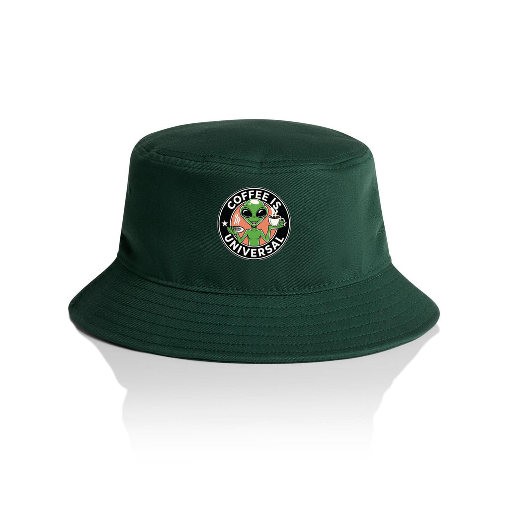Coffee Is Universal, Alien - AS Colour Bucket Hat Forest Green One Size As Colour Bucket Hat Coffee Printed In Australia Sci Fi