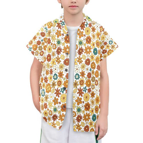 70's Style Floral Senior Kids Hawaiian Shirt Senior Kids Hawaiian Shirt 8-15 Printed Offshore Retro
