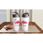 Flamingo - White 15oz Stainless Steel Travel Mug Travel Mug animal Coffee Globally Fulfilled