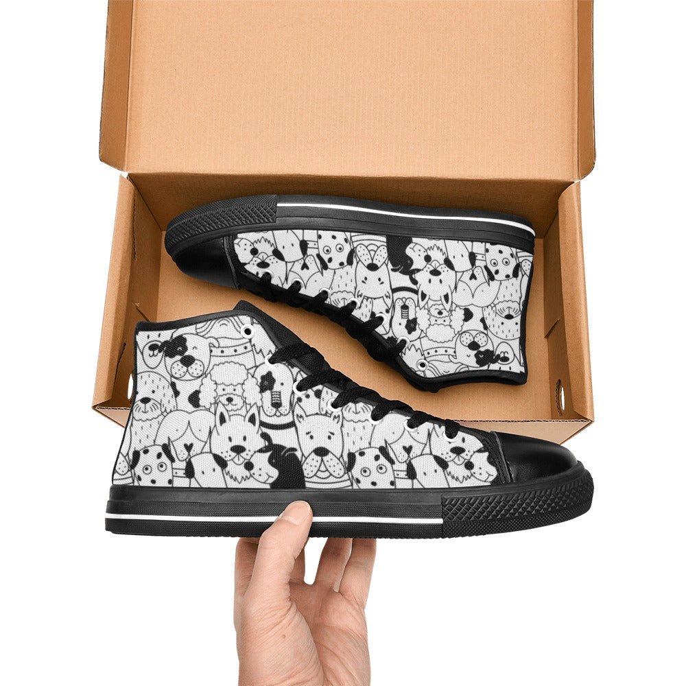 Black And White Dogs - Kids High Top Canvas Shoes