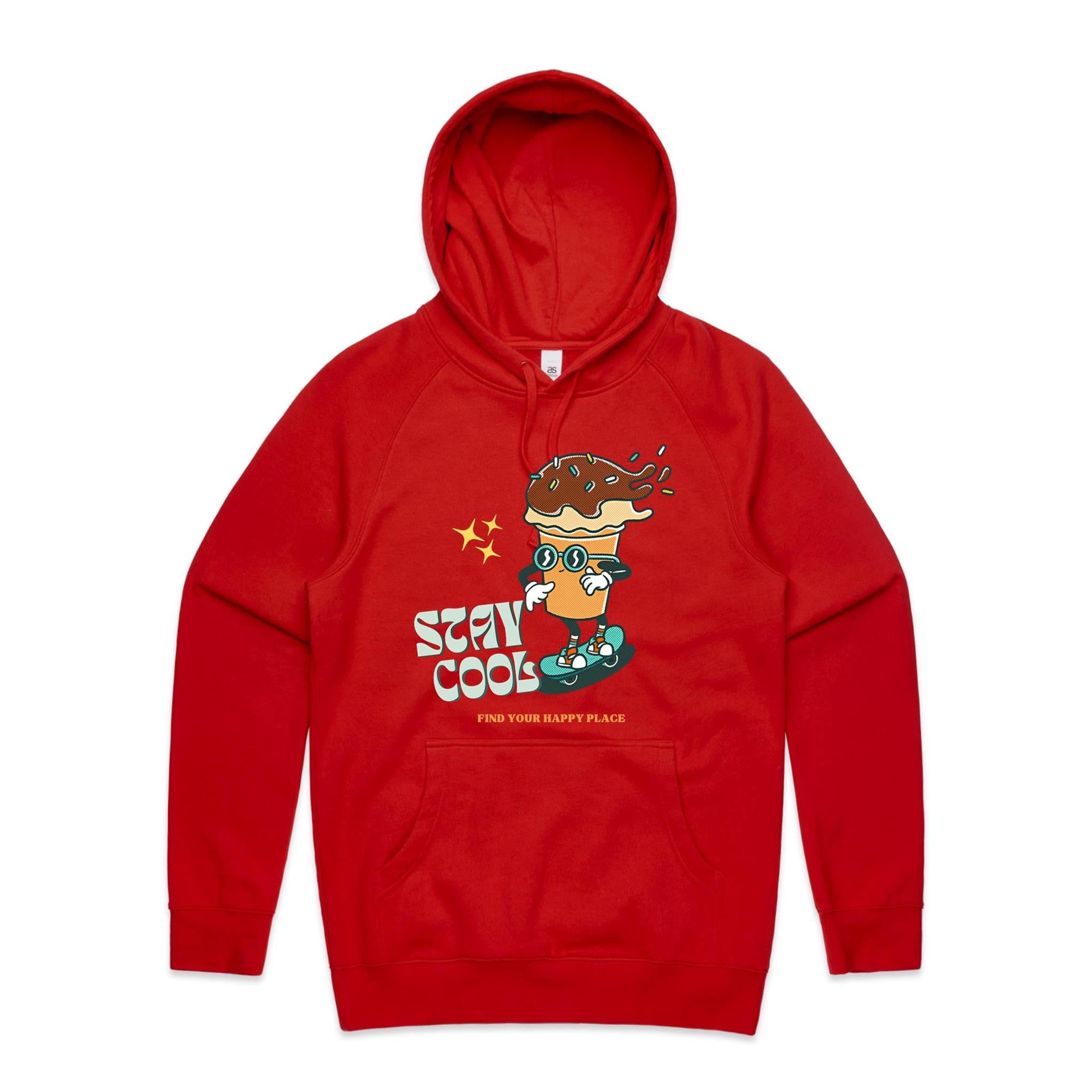 Stay Cool - Mens Hoodie Red Mens Hoodie Printed In Australia Summer