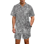 Black And White Abstract Men's Hawaiian Shirt & Shorts Set Men's Hawaiian Shirt & Shorts Set Printed Offshore