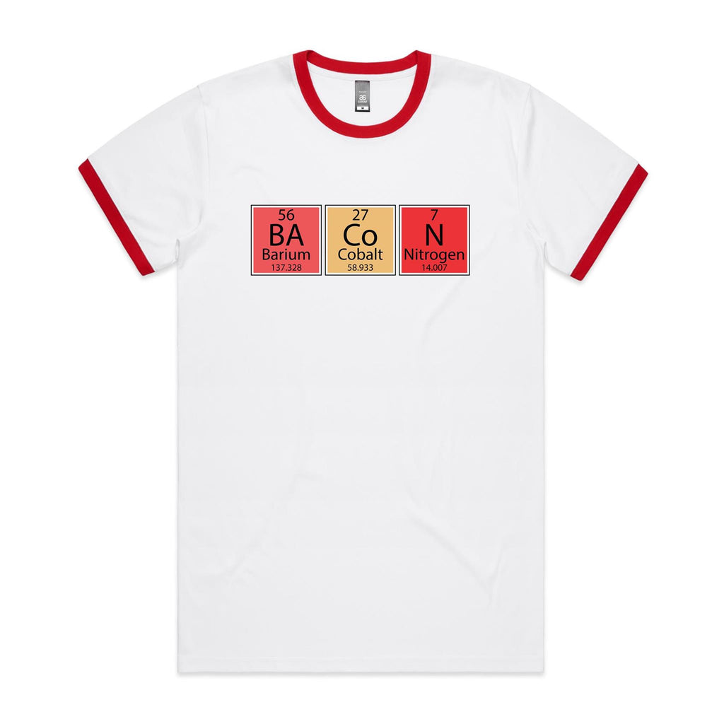 Bacon Periodic Table - Staple Ringer Tee White Red Ringer T-Shirt Food Printed In Australia Science
