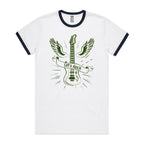 Let's Rock, Guitar - Staple Ringer Tee White Navy Ringer T-Shirt Music Printed In Australia